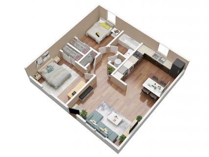 2 bedroom apartment 3D floor plan